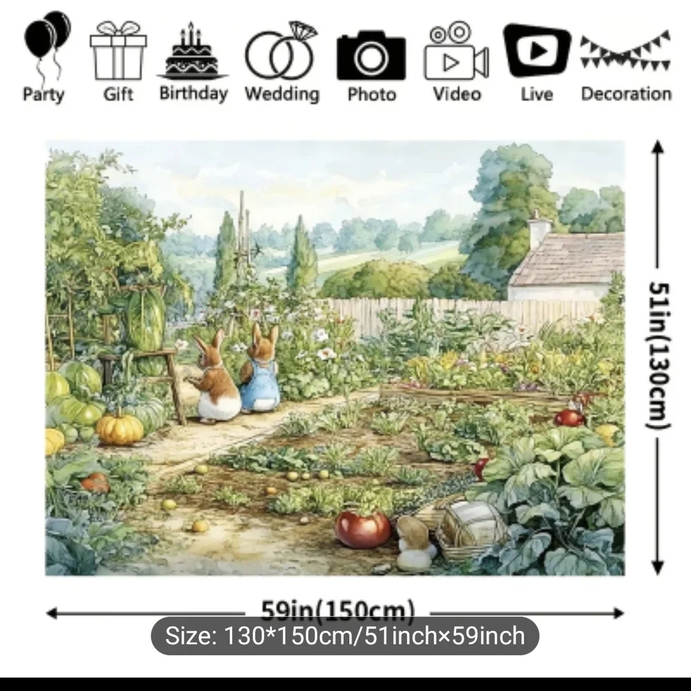 Charming Garden Scene Wall Art Photo backdrop Peter Rabit Inspired